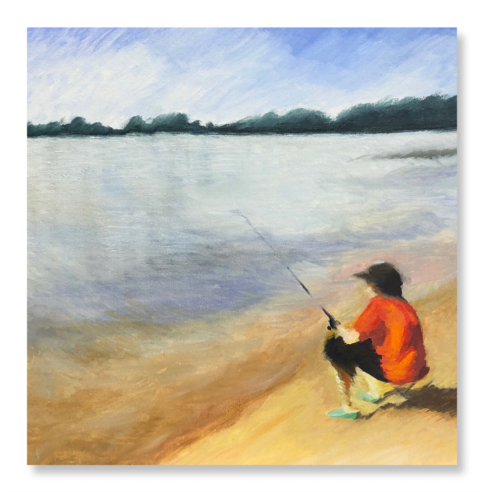 Fishing)) Oil on canvas, 2018 - My, Fishing, Summer, Istra, River, Fisherman, Painting, Butter, Oil painting, Fishermen