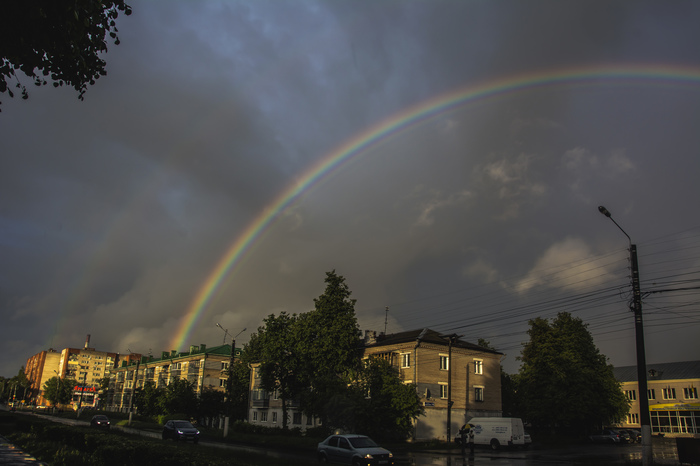 Haven't seen a rainbow this bright in a long time. - My, Rainbow, Summer, The photo, My, Brightness