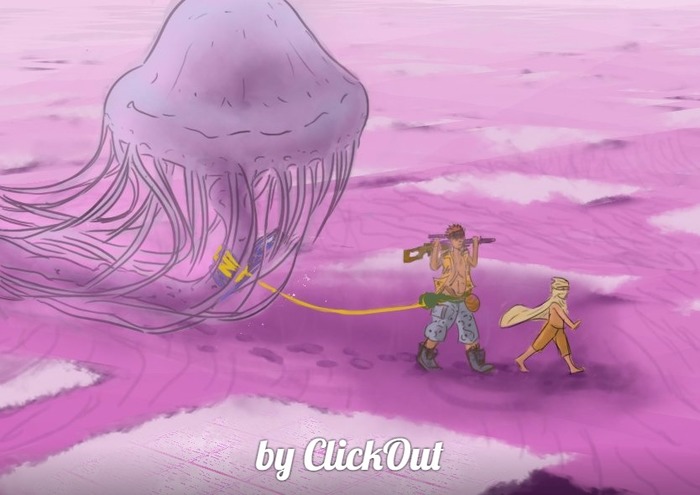 Desert jellyfish hunters. - Art, My, Drawing