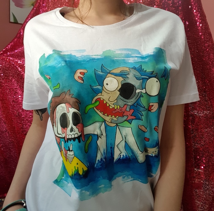hand painted t-shirts - My, Painting on fabric, Painting, T-shirt, Rick and Morty, The Simpsons, Longpost, Acrylic, Cartoons