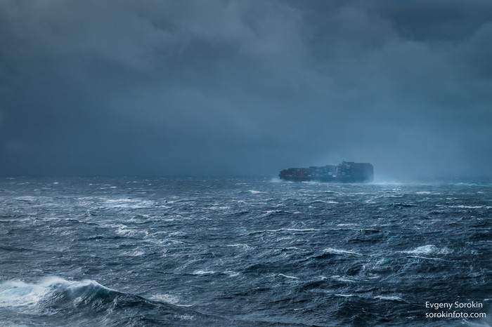 Container ship during a small storm - My, Ship's Life, Container, Storm, Sea, Ship, Vessel, Sea life, Work at sea, Sailors