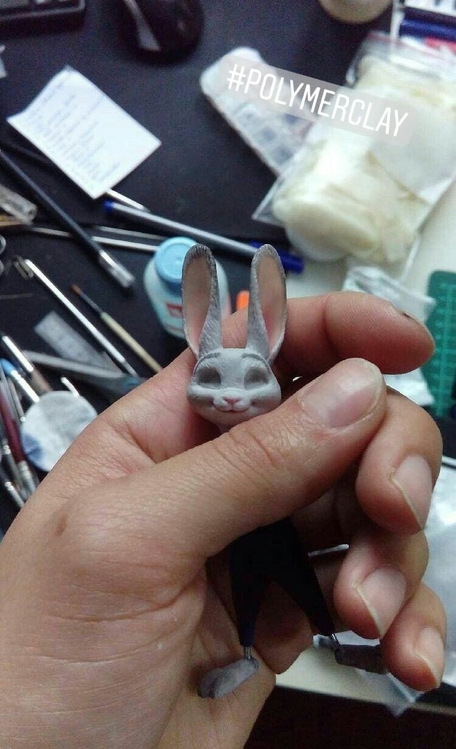 Judy Hopps from polymer clay) - My, Polymer clay, Figurine, Zootopia, Needlework with process, Longpost, Figurines