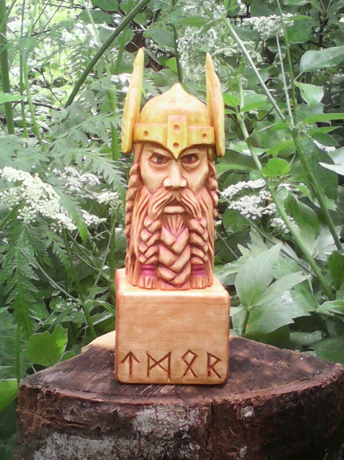 Small idol of the Scandinavian god THOR, material linden, spruce, height 16cm. - My, Wood carving, Creation, Thread, Scandinavian mythology, Ancient gods, Thor, Викинги, Longpost