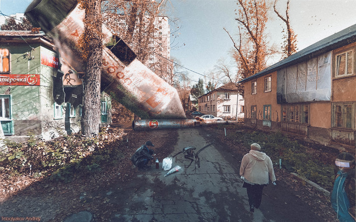 post apocalypse - My, Samara, Courtyard, Stranger, Rocket, Photoshop