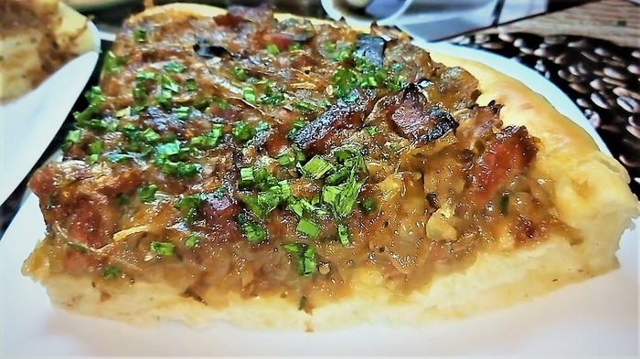 Onion open pie with smoked meats. - My, Pie, , Longpost