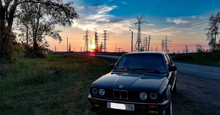 Закат и ЛЭП - Моё, Фотография, Пейзаж, Закат, ЛЭП, Авто, BMW, Е30, BMW e30