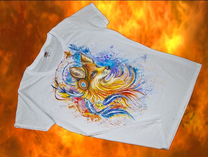 Chanterelles are in trend now - My, T-shirt, Fox, Painting on fabric, , Dreamcatcher, Longpost