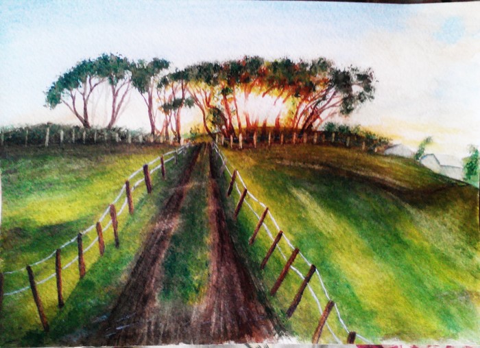 Road. - My, Drawing, Watercolor, Learning to draw