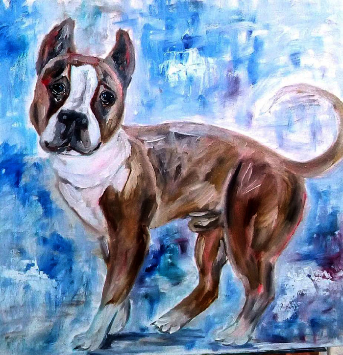 Here is a boy ordered to paint in oil. Kyiv - My, Staffordshire Terrier, Stafford, Amstaff, Oil painting, Animalistics