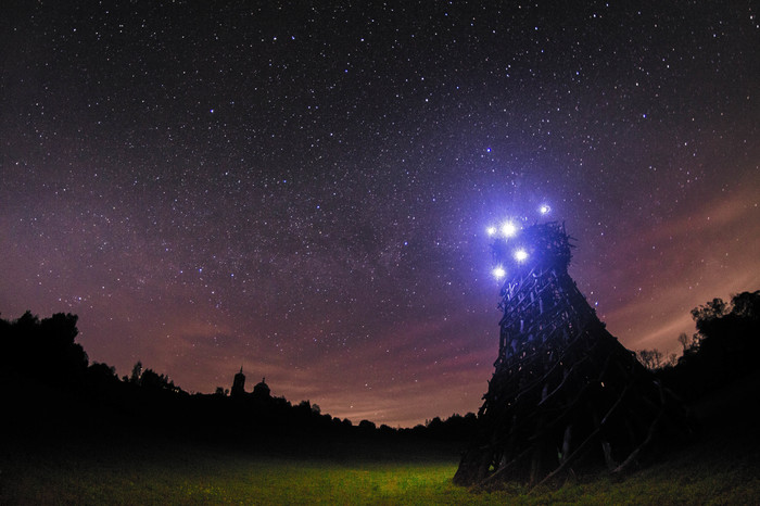star beacon - My, Starry sky, Ugra, Lighthouse, Nikola-Lenivets, Kaluga