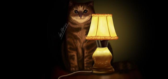 Fat cat: so cute, but so mystical - My, Art, Digital drawing, Drawing on a tablet, , cat, Cat with lamp, Drawing, Animals