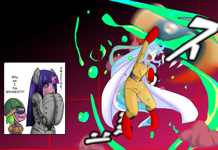 One punch mare - My Little Pony, Princess Celestia, Twilight sparkle, Spike, Onepunchman, Saitama, Genos, Кроссовер