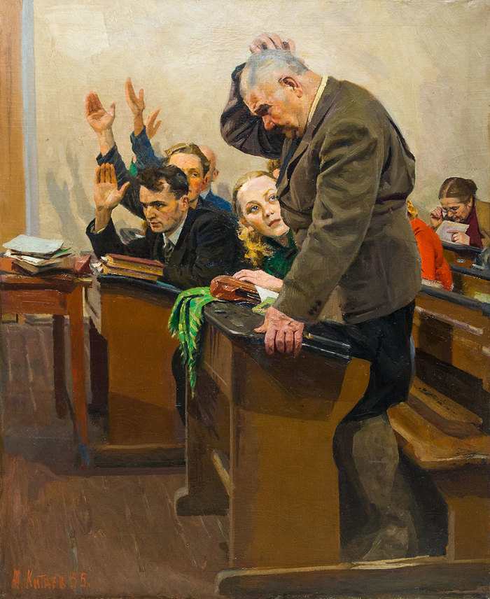 Bald man's disgrace - the USSR, 50th, Painting, Evening School