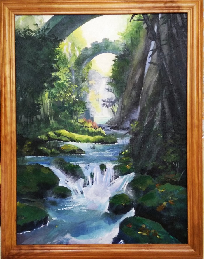 Waterfall - Painting, Acrylic, Sketching, Waterfall, Canvas