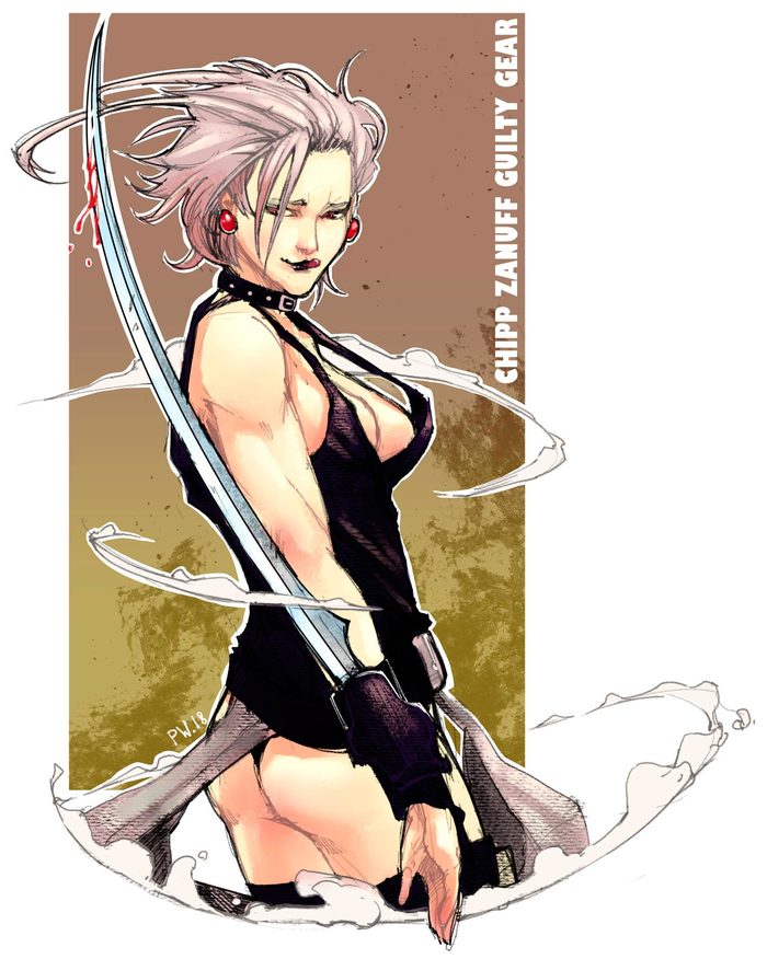 Chipp Zanuff - Guilty Gear (female version) - NSFW, My, Guilty gear, Fan art, Sketch, Games, Fighting, Rule 63, Clip Studio Paint, Longpost