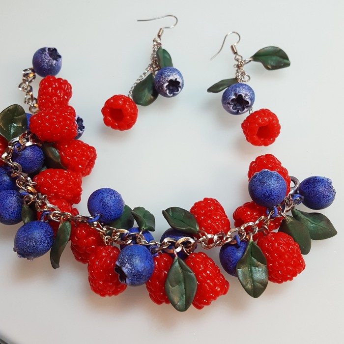 Set Berry Paradise - My, Handmade, Creation, Polymer clay, Summer, A bracelet, 