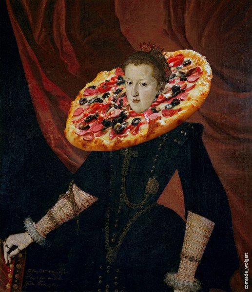 One day a few years ago I was very bored, and I began to attach pizza to the Spanish aristocrats instead of a collar. - Painting, Pizza, Alexander Pelevin, Longpost