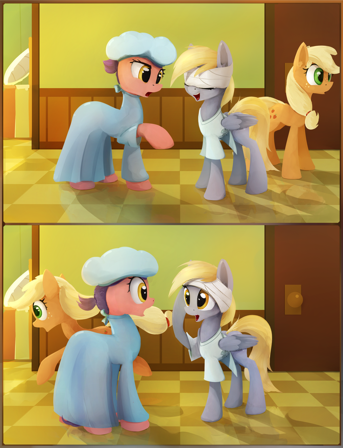 Eye problems! Derpy Hooves, Applejack, Ponyart, My Little Pony, Scootiebloom