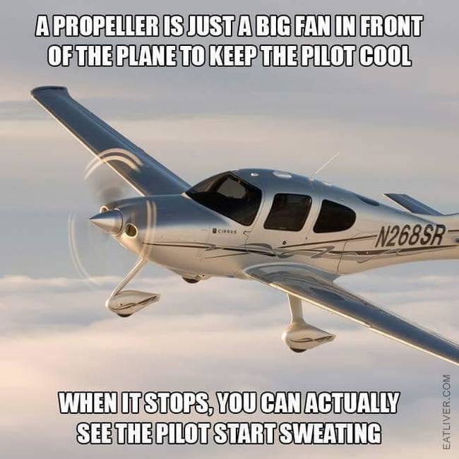 The propeller is just a big fan for the pilot. If it stops you can see the pilot start to sweat - Propeller, Airplane