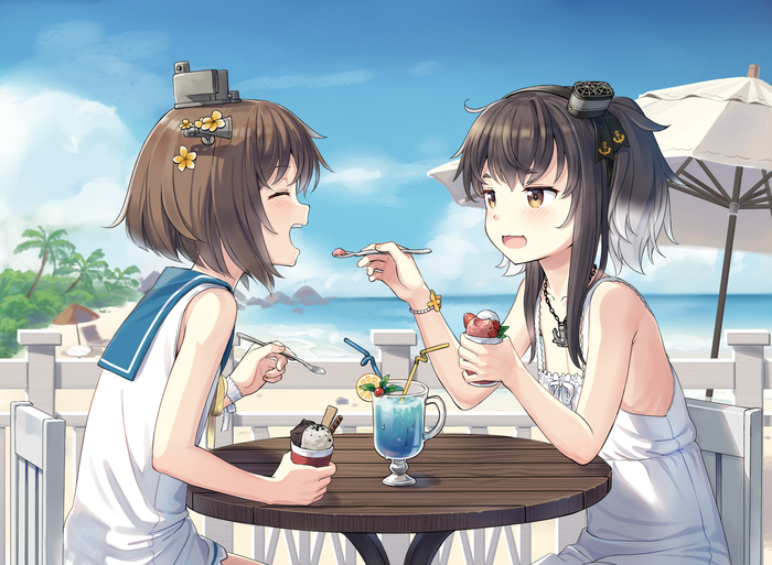 Summer - Kantai collection, Tokitsukaze, Yukikaze, Anime, Anime art