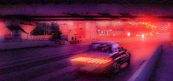 Riding the Retrowave - My, Photoshop, Cyberpunk, Town, Night, Art, Retro, Retrowave, Auto