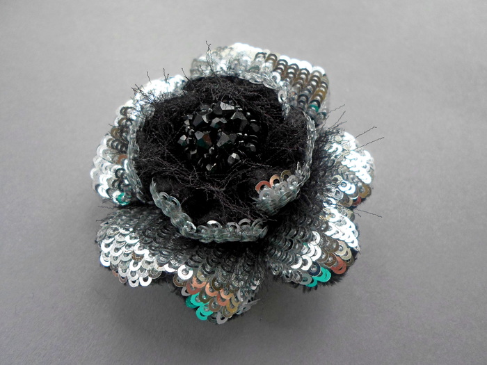 Sequin flower! - My, Brooch, , , 