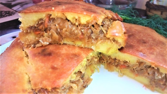 A pie with cabbage. Filled pie. - My, Recipe, Filling pie, Cabbage pie, Video