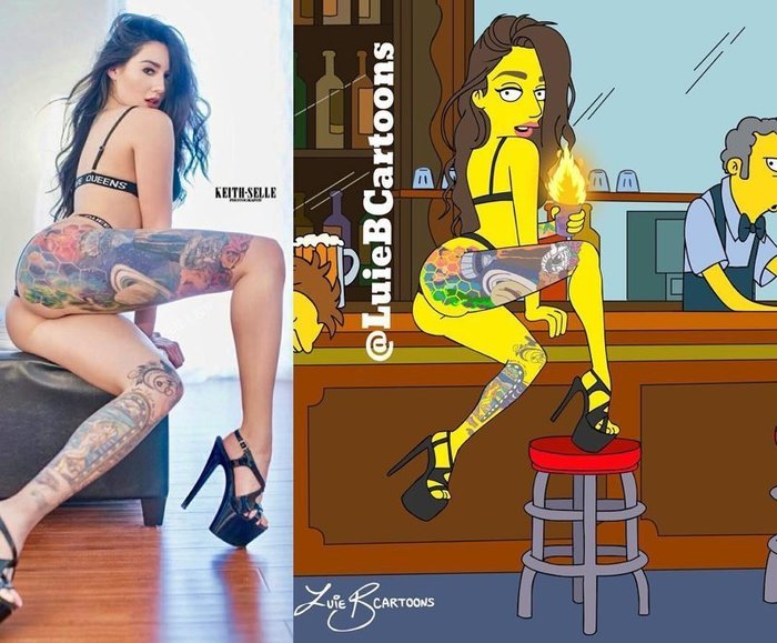 Дизайнер превращает обычных людей в героев мультсериала "Симпсоны" девушки, симпсоны, рисунок, длиннопост