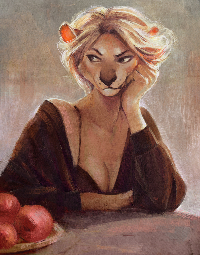 Peaches + lion - Furry, Art, Hriscia, Portrait