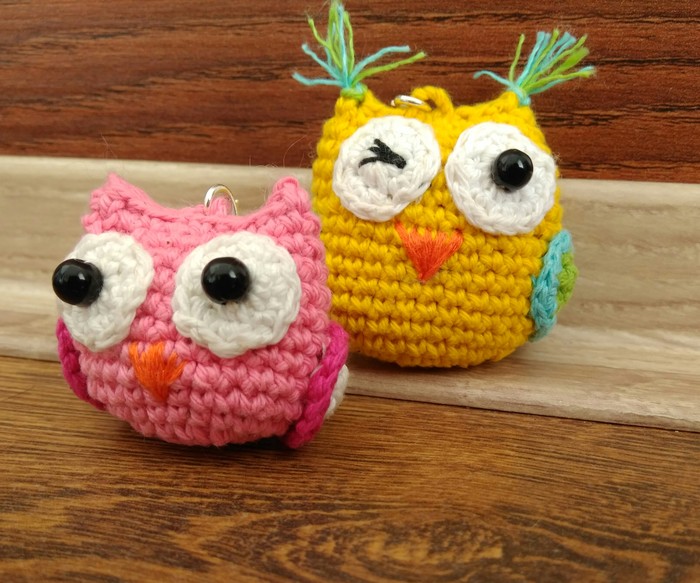 Owls key rings) - My, With your own hands, , Amigurumi, Crochet, Needlework without process, , Owl