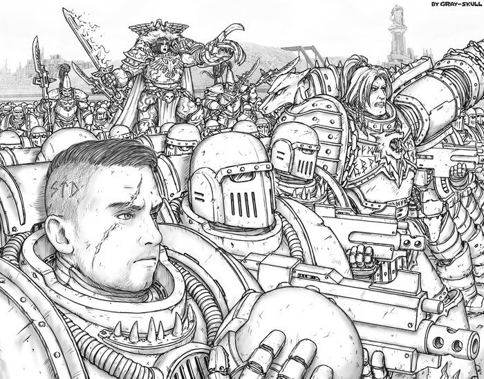 Портрет на заказ #3 (by Gray-Skull) - Моё, Warhammer 40k, Gray-Skull, Космодесант, Портрет, Арт, Картинки, Leman Russ, Император человечества