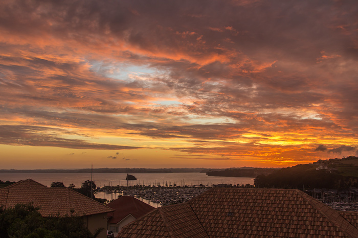 Just sunset - My, New Zealand, The photo, Sunset, Sea, Yacht, Clouds