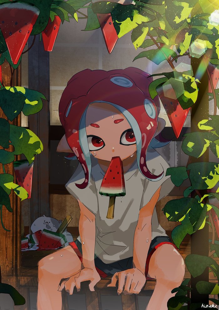 Watermelon Popcicle - Splatoon, Hizake, Арт, Октолинги, Popcicle