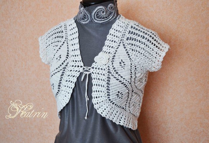 Openwork knitted bolero, crochet - My, Bolero, , White, Crochet, Scheme, Handmade, Longpost