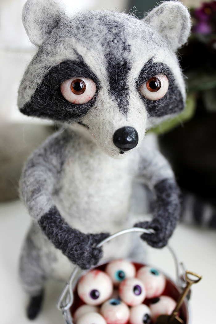 Raccoon and his friend - My, Dry felting, Needlework, Raccoon, Rabbit, Wallow, Handmade, Needlework with process, Longpost, Kripota