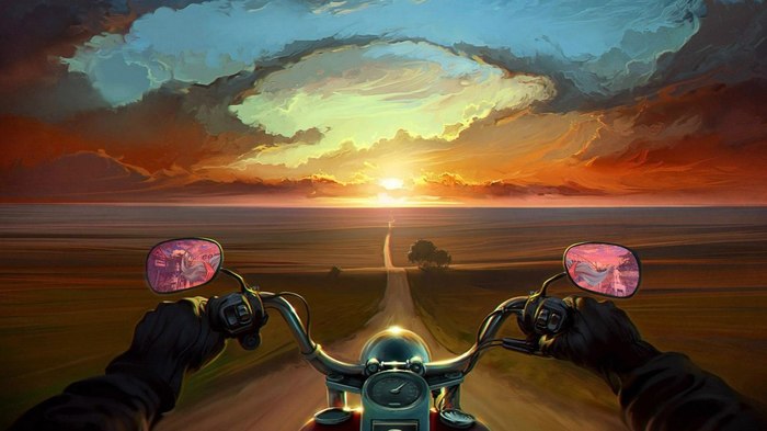 The saddle of a motorcycle brings together faster than a bed. - Endless summer, Hatsune Miku, Drawing, Visual novel