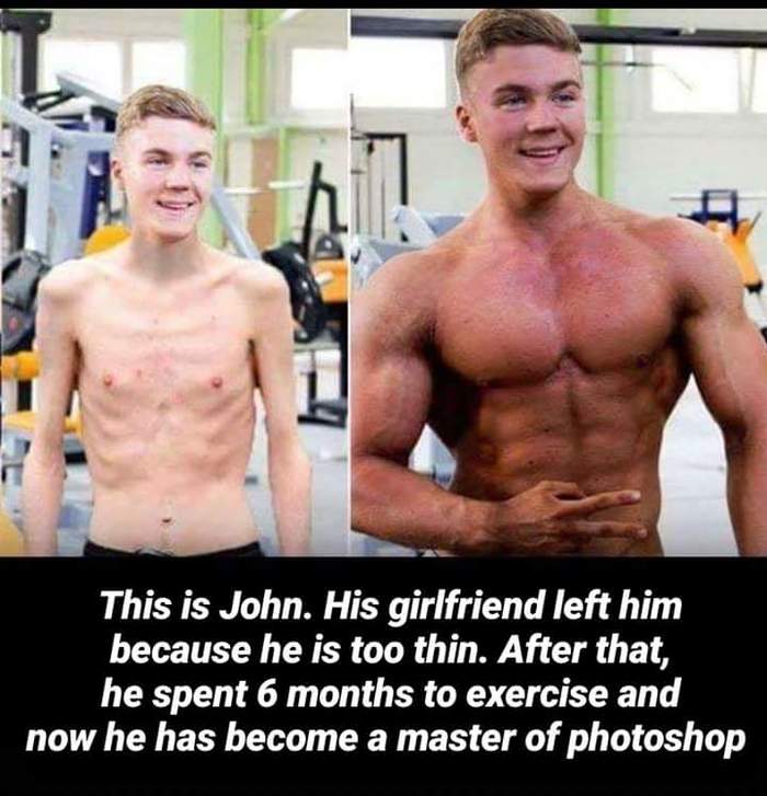 This is John. The girl left him because he was too skinny - Classes, Exercises, Photoshop master, Picture with text, Girls
