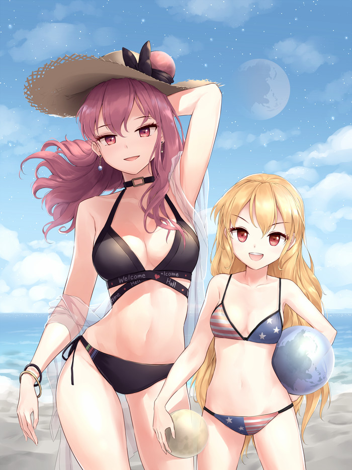 Hecatia & Clownpiece - Touhou, Hecatia Lapislazuli, Clownpiece, Anime art, Anime, Not anime, Minust, Swimsuit