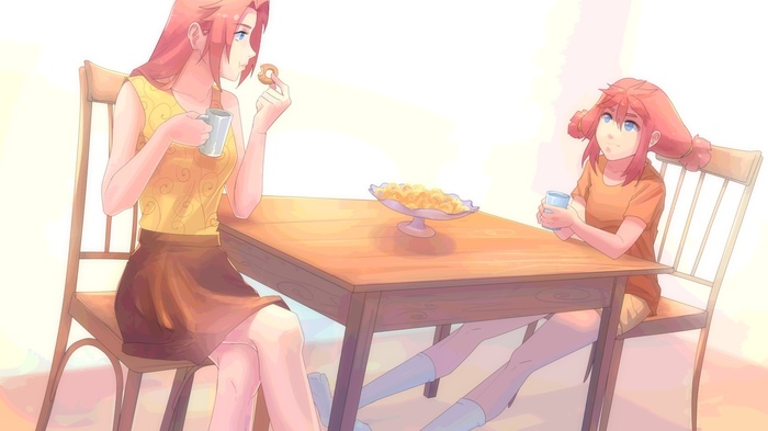 Tea with you - Time paradox, Art, , Ulyana, Visual novel, Endless summer