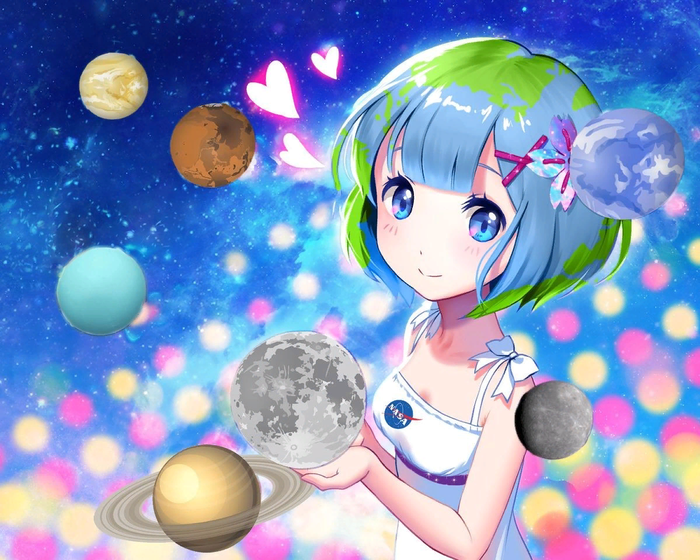 Earth-chan watches over the planets Re:Zero Kara, , -, Anime Art, Rem (Re:Zero Kara)