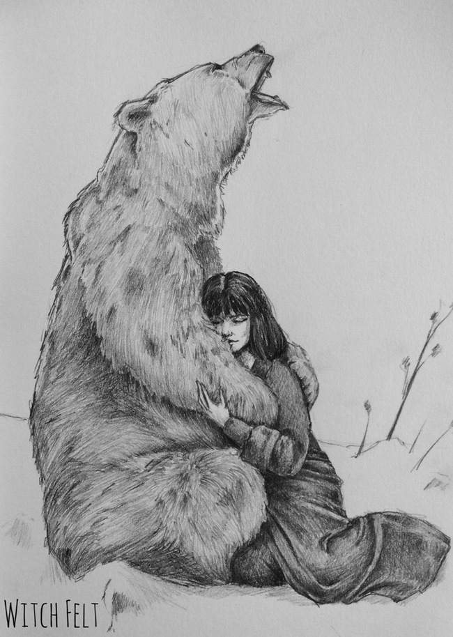 Forest - My, Forest, The Bears, Girls, Paganism, Drawing, Pencil drawing, Winter, Pencil
