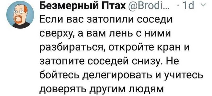 Такое вот делегирование - Скриншот, Соседи, Делегирование, Менеджмент, Twitter, Потоп