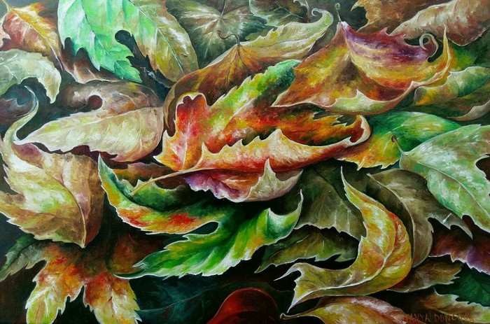 Leaf fall. Painting - My, Oil painting, Painting, Painting, Creation, Fallen leaves, Leaves, Autumn leaves, Autumn