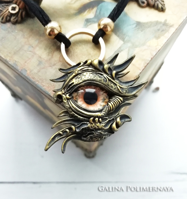 Choker with brass dragon eye - My, Polymer clay, , Brass, The Dragon, Choker, Suspension, Needlework without process, Лепка, Longpost