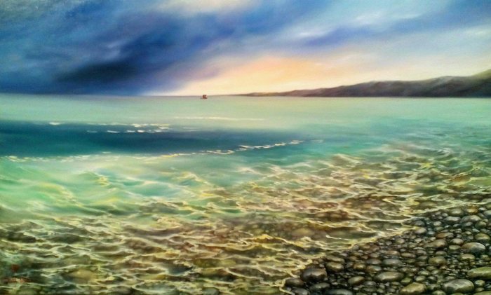 Stones on the sea shore. Painting - My, Sea, Coast, Wave, Painting, Oil painting, Painting, Creation