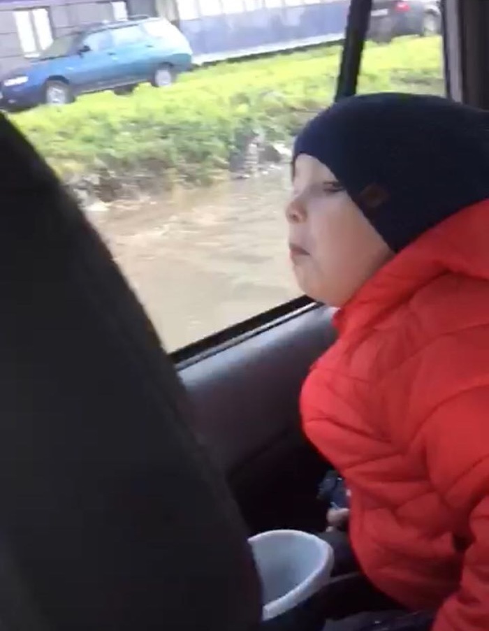 When you are in a car and a killer whale overtakes you - My, Screenshot, Rain, Children, Humor, My, Russian roads