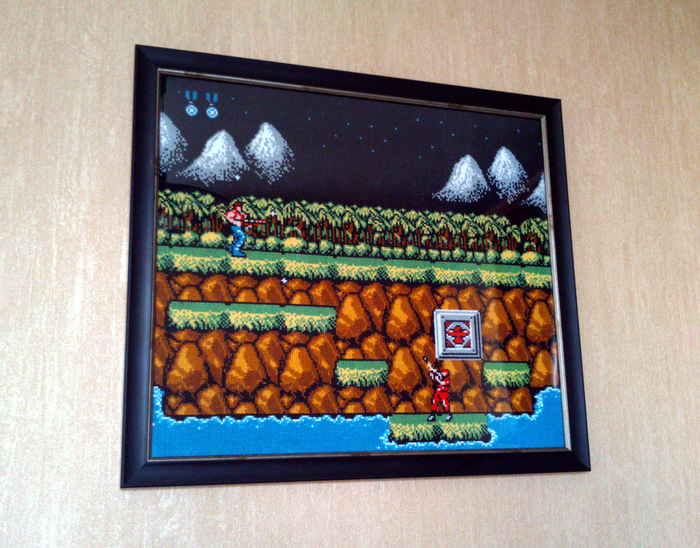 Contra Konami embroidery (part 1) - My, Longpost, Contra, Cross-stitch, Needlework with process, Needlework