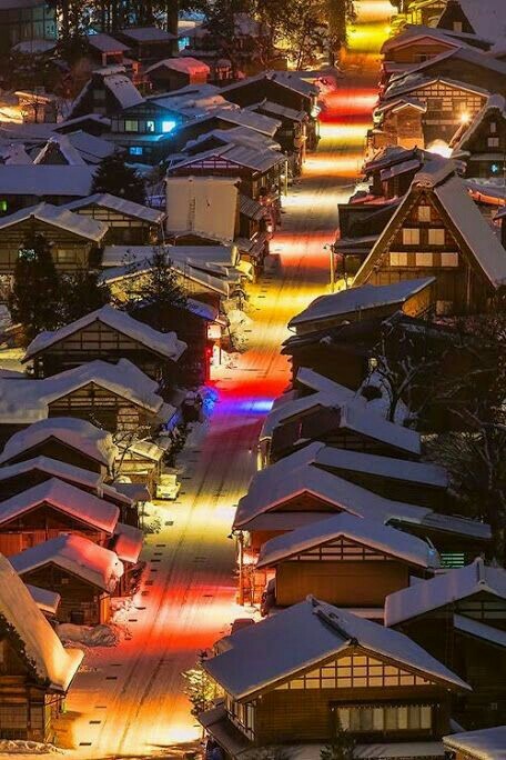 Snowy evening in Shirakawa-go, Japan. - Nature, beauty, beauty of nature, Interesting, Village, Japan, Winter, Cosiness