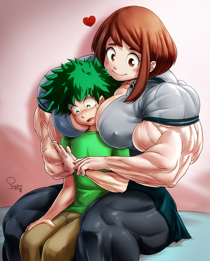 Ochako - NSFW, Pegius, Art, Strong girl, Sleep-Sleep, Extreme muscles, Uraraka ochako, Anime, Anime art, Longpost