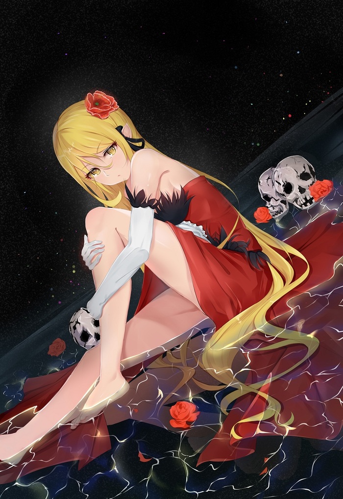 Алая роза - Аниме, Anime Art, Monogatari series, Kiss-Shot Acerola-orion Heart-under-blade